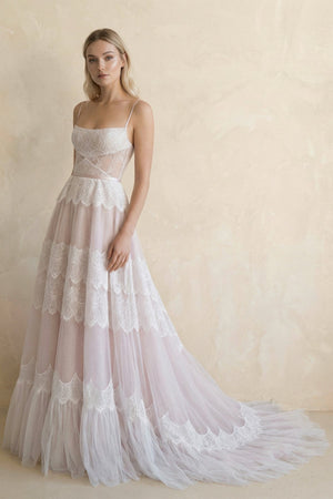 A Line Spaghetti Straps Lace Wedding Dress - KISS BRIDAL Wedding Dresses