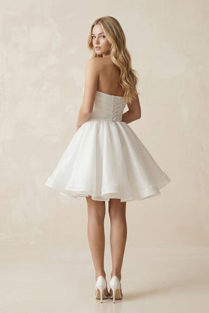 A - Line Strapless Pleated Organza Wedding Dress in White - KISS BRIDAL Wedding Dresses
