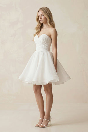 A - Line Strapless Pleated Organza Wedding Dress in White - KISS BRIDAL Wedding Dresses