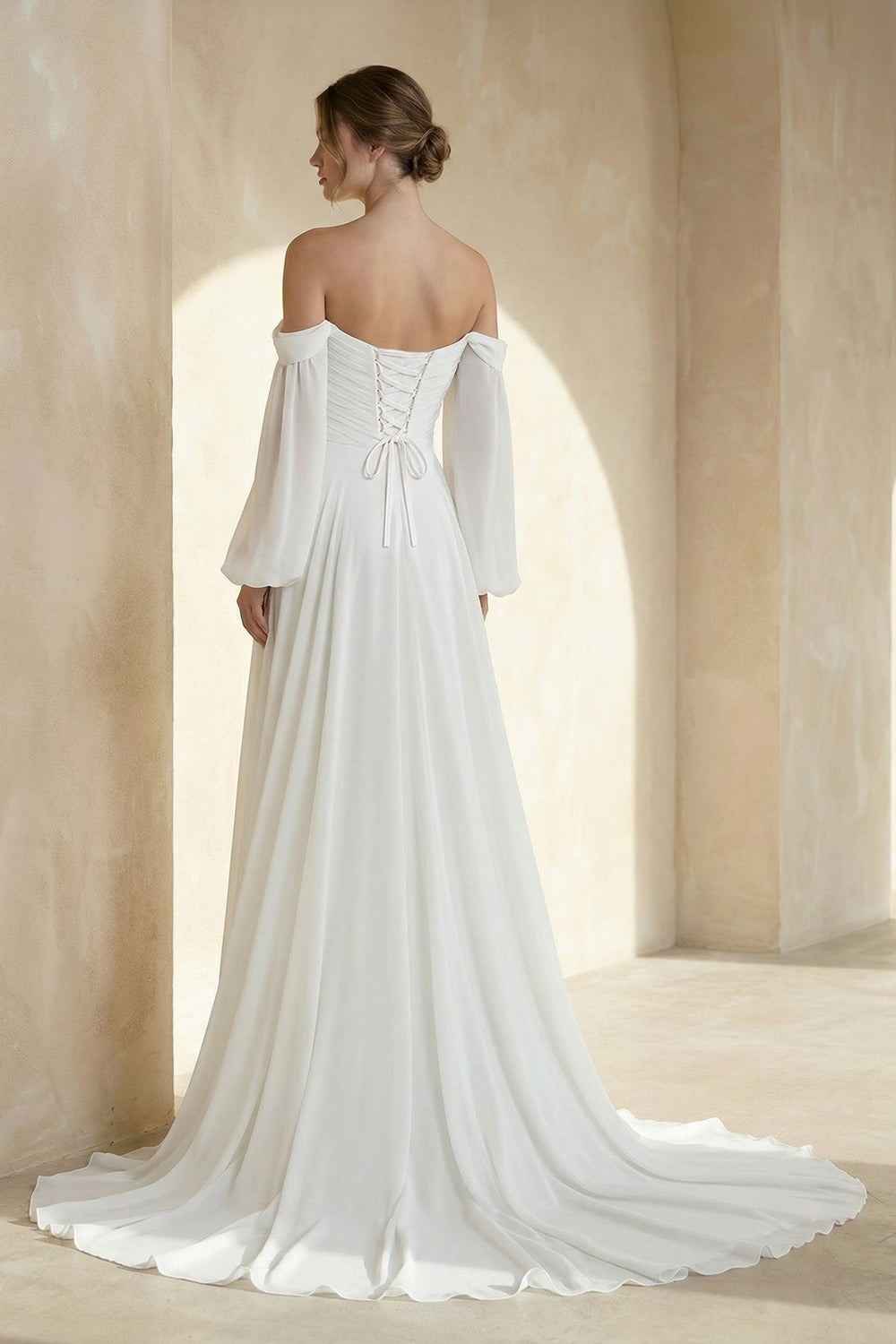 A-Line Sweetheart Long Sleeves Chiffon Wedding Dress
