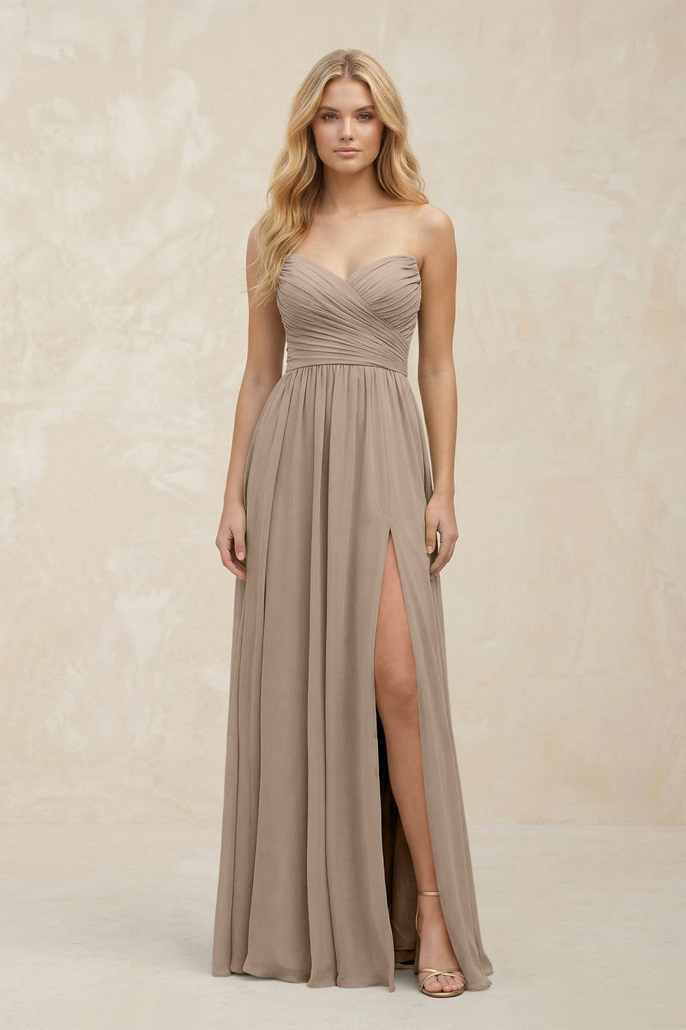 A-Line Sweetheart Pleated Chiffon Bridesmaid Dress in Almond