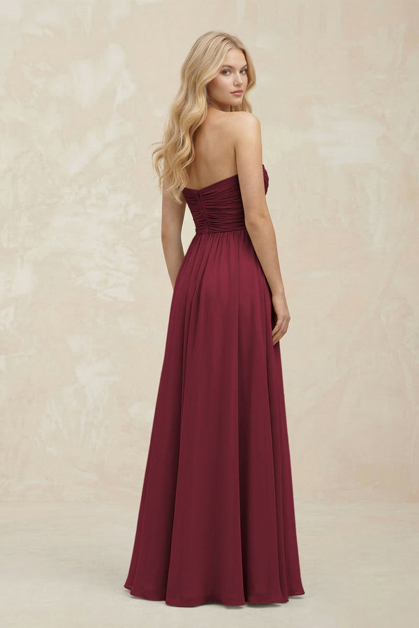 A-Line Sweetheart Pleated Chiffon Bridesmaid Dress in Berry (2) | KISSBRIDAL
