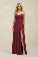 A-Line Sweetheart Pleated Chiffon Bridesmaid Dress in Berry | KISSBRIDAL
