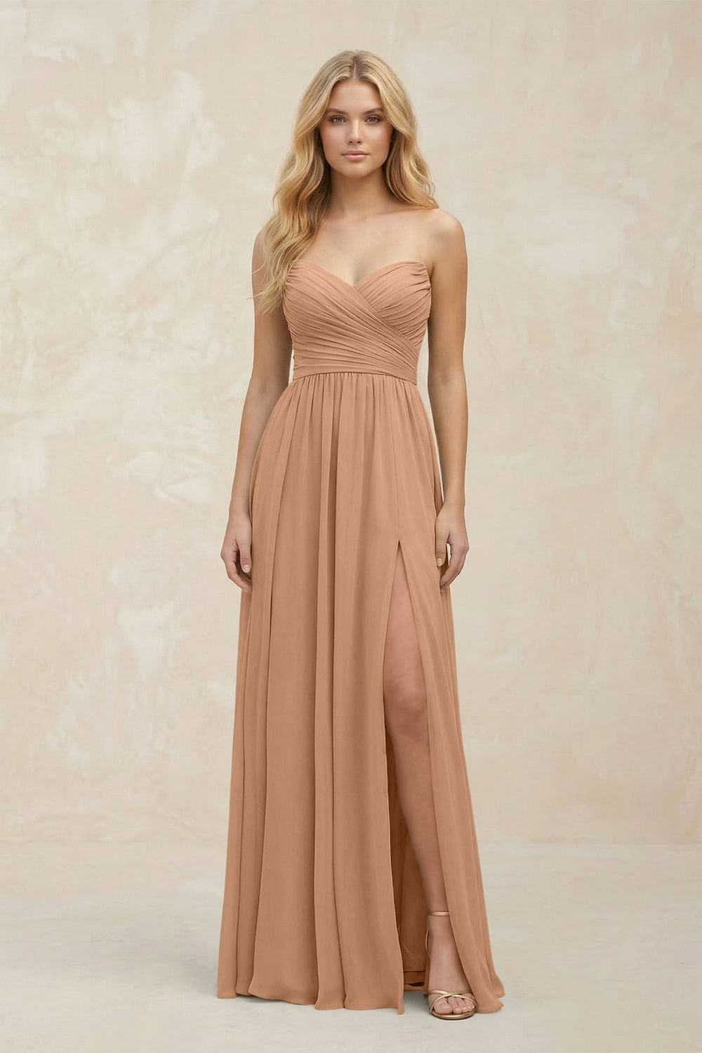 A-Line Sweetheart Pleated Chiffon Bridesmaid Dress in Bronzer