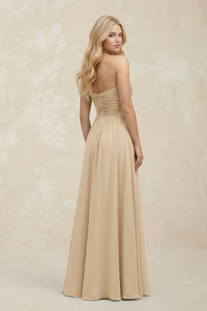 A-Line Sweetheart Pleated Chiffon Bridesmaid Dress in Champagne (2) | KISSBRIDAL