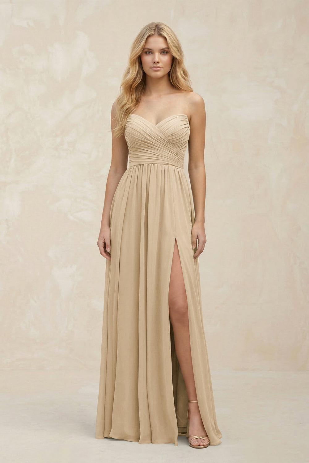A-Line Sweetheart Pleated Chiffon Bridesmaid Dress in Champagne