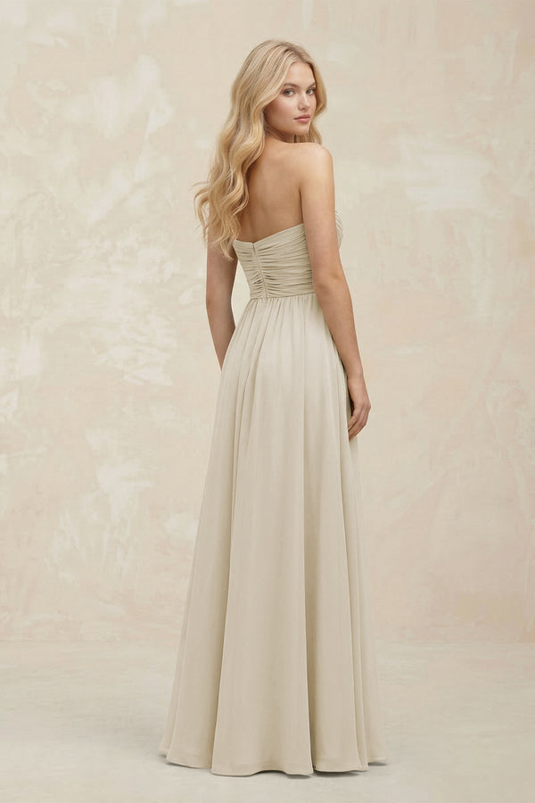A - Line Sweetheart Pleated Chiffon Bridesmaid Dress in Dove Gray - KISS BRIDAL Bridesmaid Dresses
