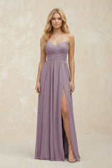 A-Line Sweetheart Pleated Chiffon Bridesmaid Dress in Dusk | KISSBRIDAL