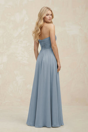 A-Line Sweetheart Pleated Chiffon Bridesmaid Dress in Dusty Blue (2) | KISSBRIDAL
