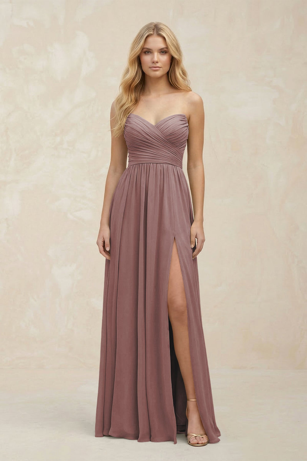 A-Line Sweetheart Pleated Chiffon Bridesmaid Dress in Dusty Rose
