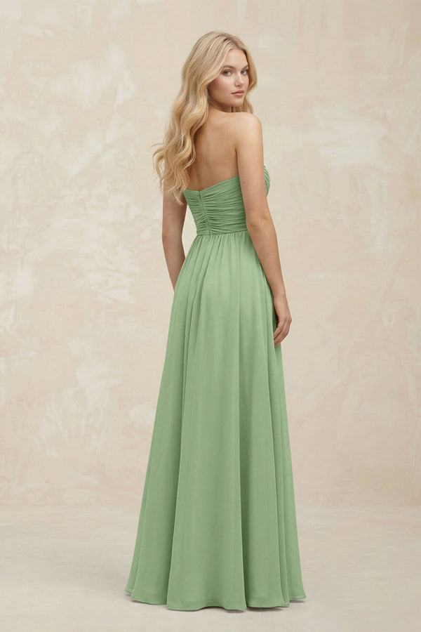A-Line Sweetheart Pleated Chiffon Bridesmaid Dress in Matcha (2) | KISSBRIDAL