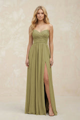 A-Line Sweetheart Pleated Chiffon Bridesmaid Dress in Moss Green | KISSBRIDAL