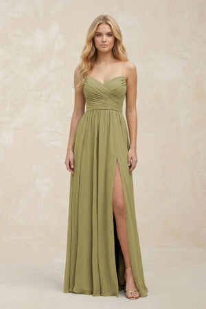 A-Line Sweetheart Pleated Chiffon Bridesmaid Dress in Moss Green | KISSBRIDAL