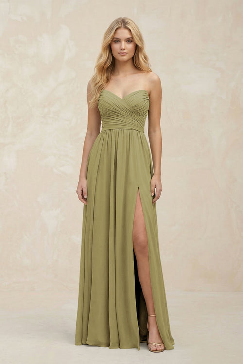 A-Line Sweetheart Pleated Chiffon Bridesmaid Dress in Moss Green | KISSBRIDAL