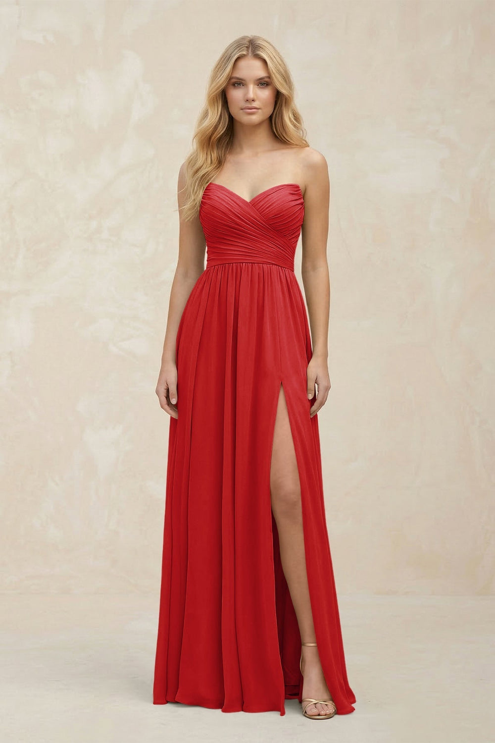 A-Line Sweetheart Pleated Chiffon Bridesmaid Dress in Ruby Red