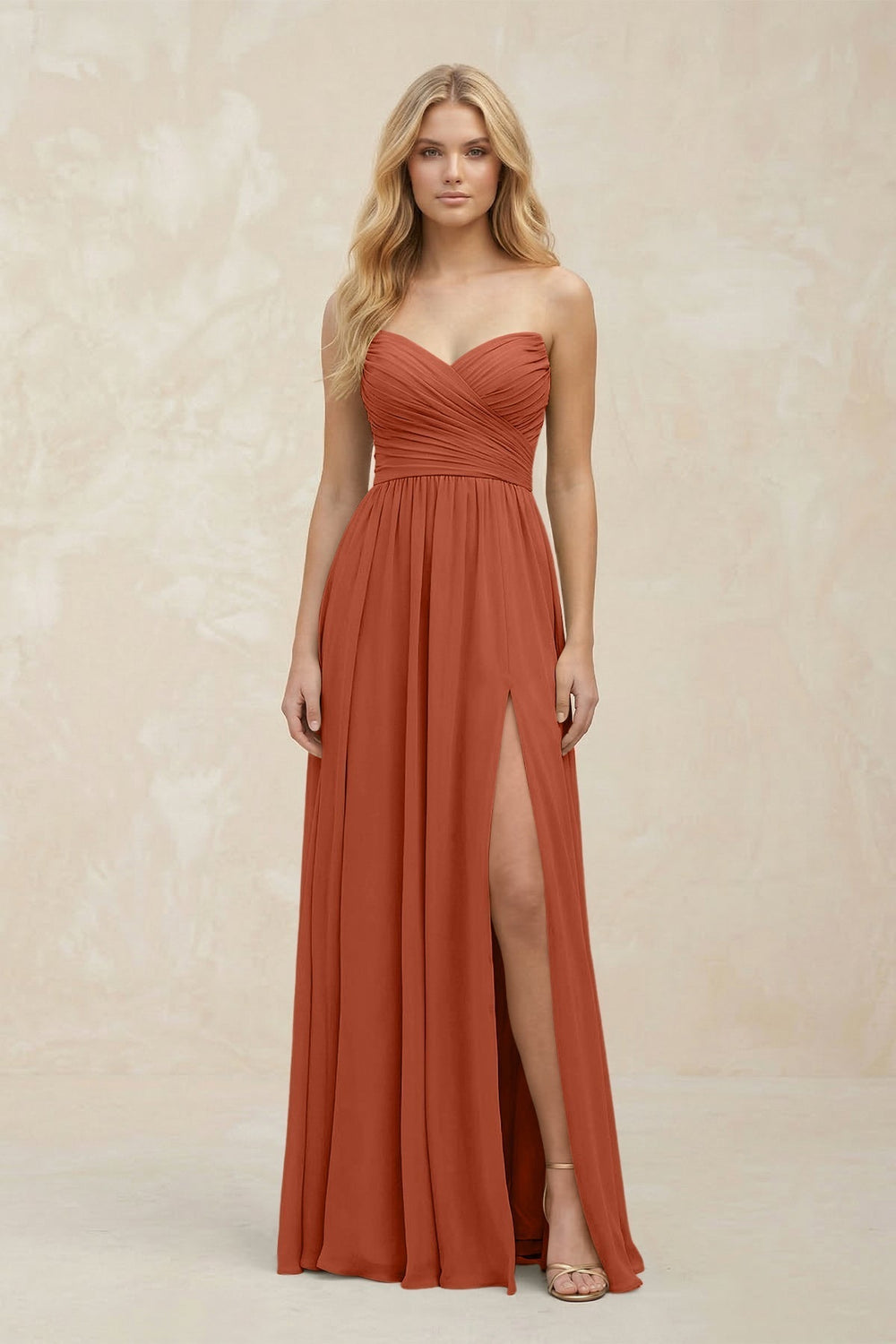 A-Line Sweetheart Pleated Chiffon Bridesmaid Dress in Spice