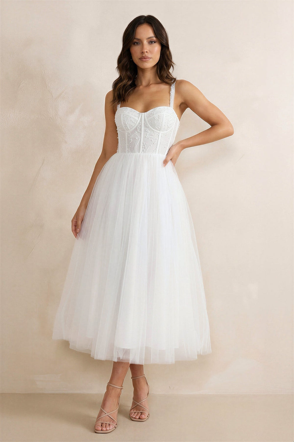 A-Line Sweetheart Satin Wedding Dresses with Ruffles in White