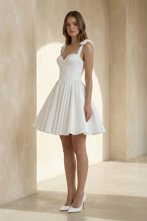 A - Line Sweetheart Sleeveless Short Satin Wedding Dresses - KISS BRIDAL Wedding Dresses