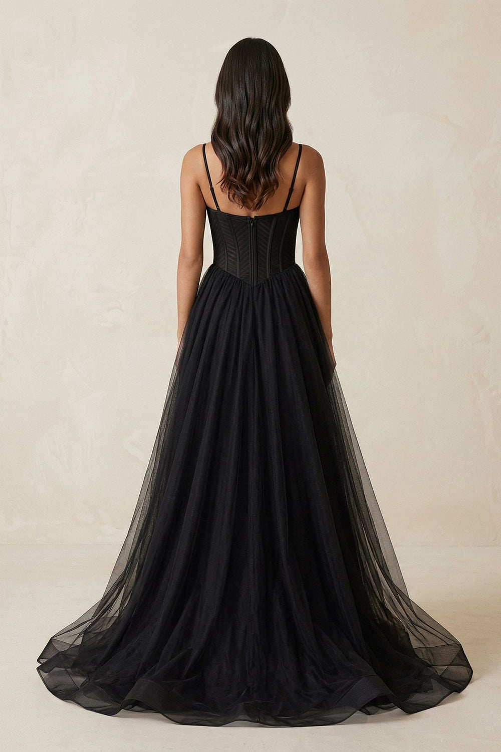 A-Line Tulle Sweetheart Corset Wedding Dress with Slit in Black