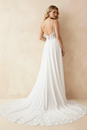 A Line V Neck Chiffon Wedding Dress With Appliques in White and Nude - KISS BRIDAL Wedding Dresses