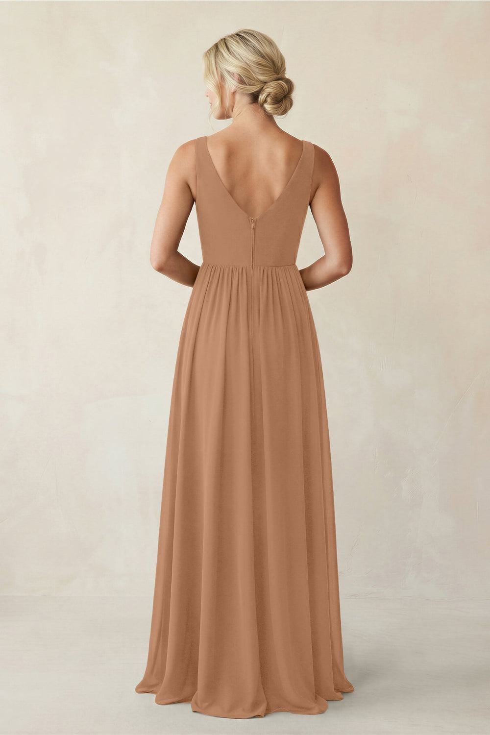 A-Line V-Neck Pleated Chiffon Bridesmaid Dress in Bronzer