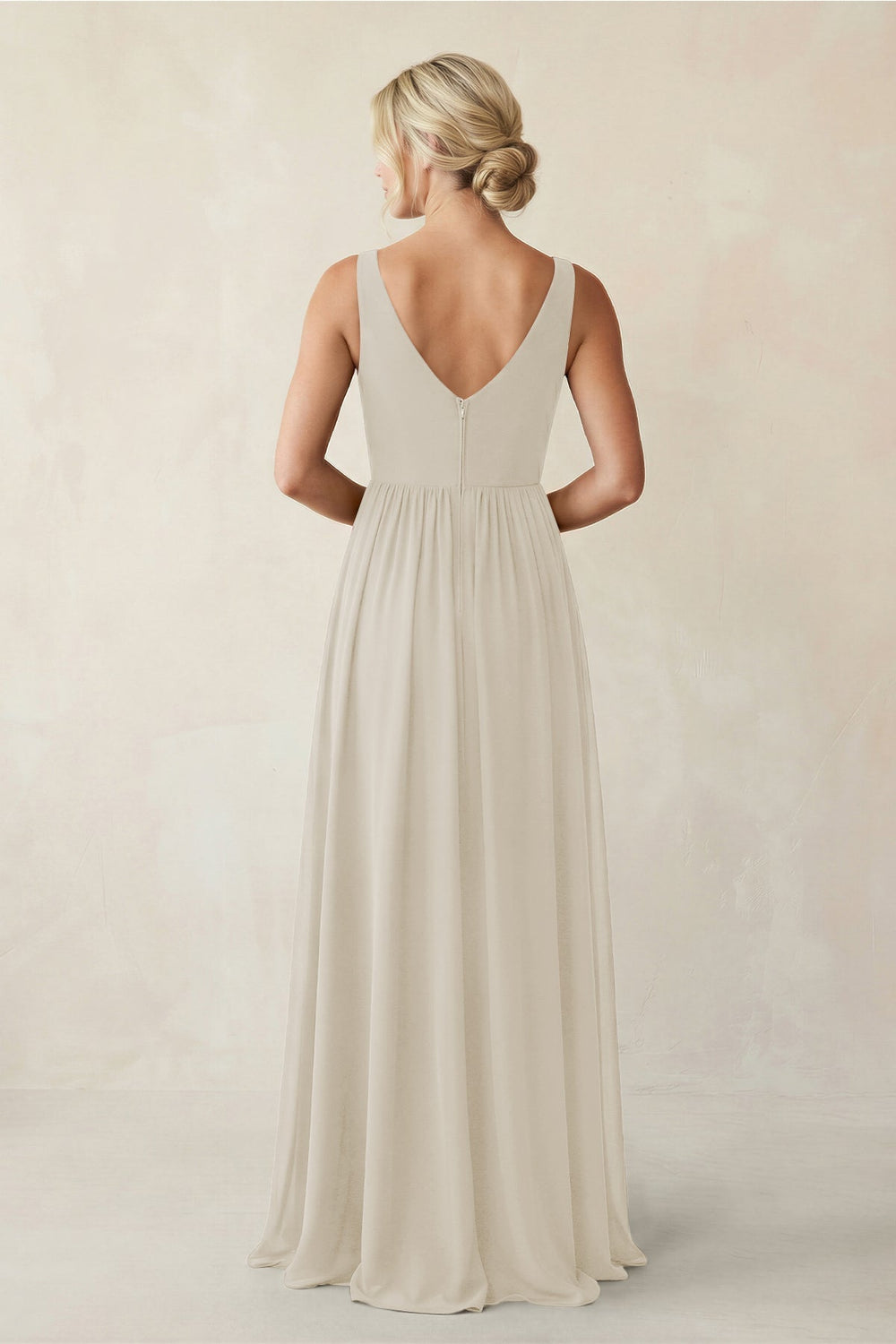 A-Line V-Neck Pleated Chiffon Bridesmaid Dress in Dove Gray