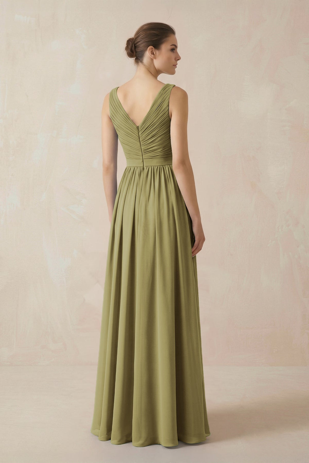 A-Line V-Neck Pleated Chiffon Bridesmaid Dress in Moss Green