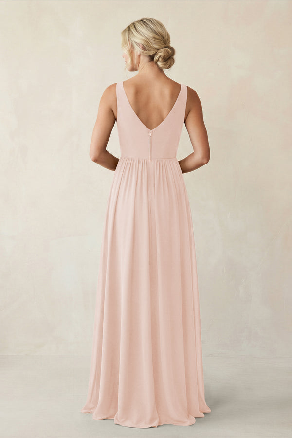 A - Line V - Neck Pleated Chiffon Bridesmaid Dress in Pale Blush - KISS BRIDAL Bridesmaid Dresses