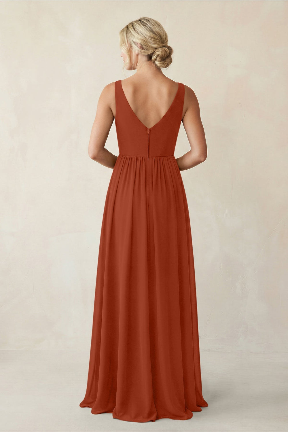 A-Line V-Neck Pleated Chiffon Bridesmaid Dress in Spice