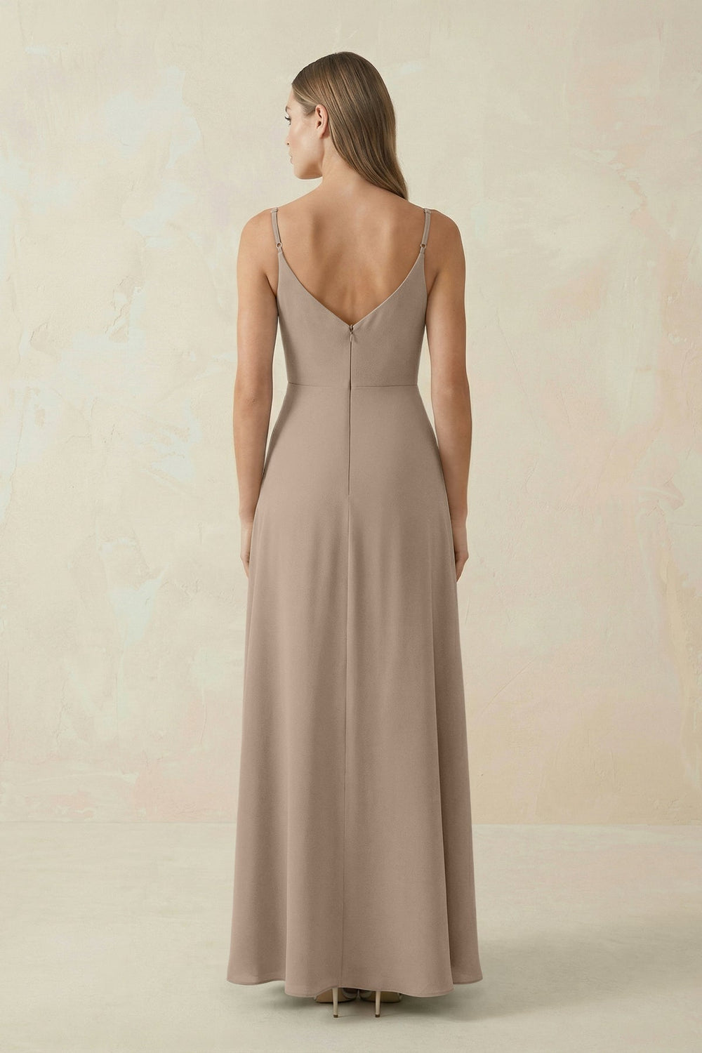 Cami Strap A-Line Chiffon Bridesmaid Dress in Almond