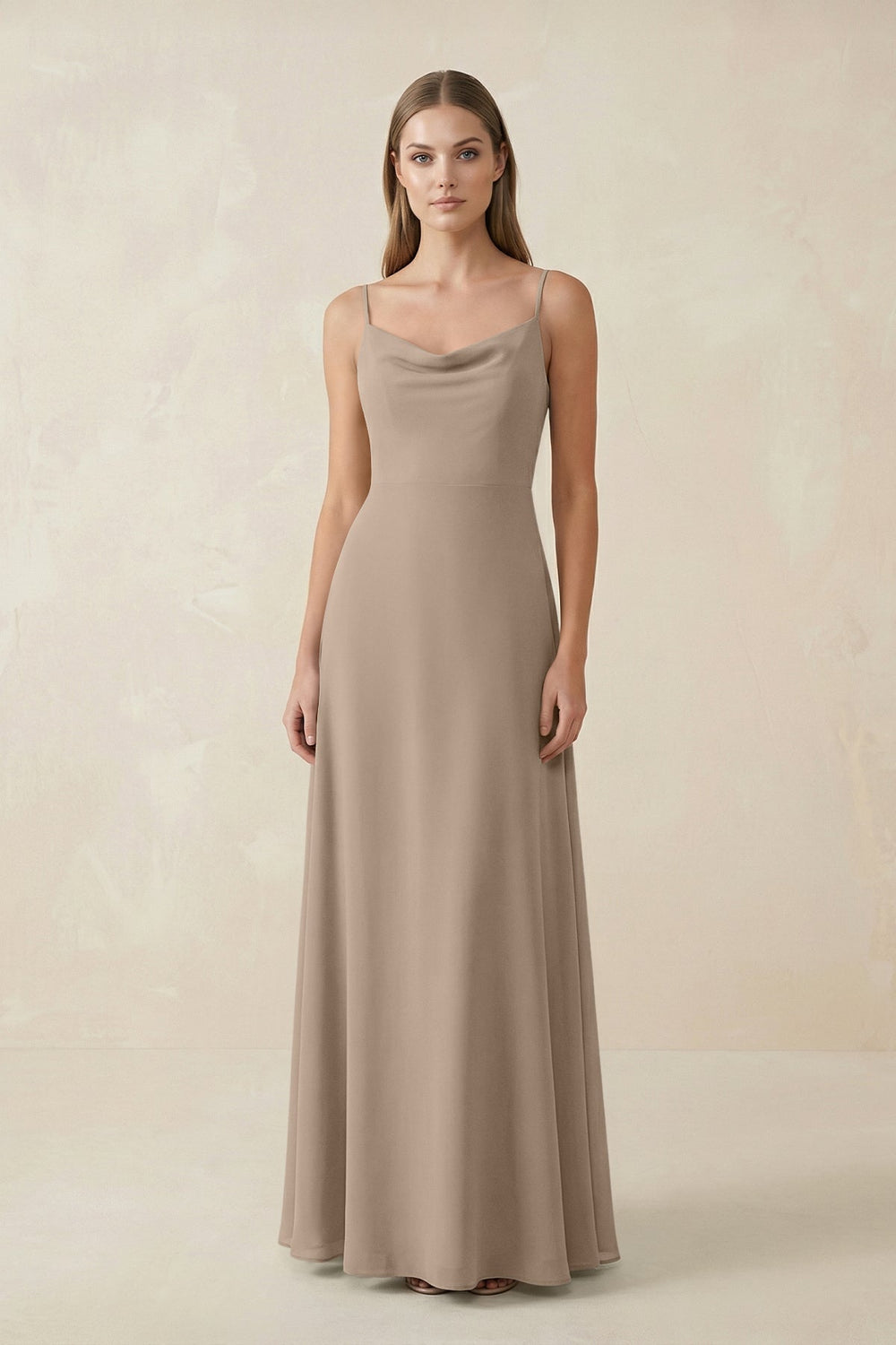 Cami Strap A-Line Chiffon Bridesmaid Dress in Almond