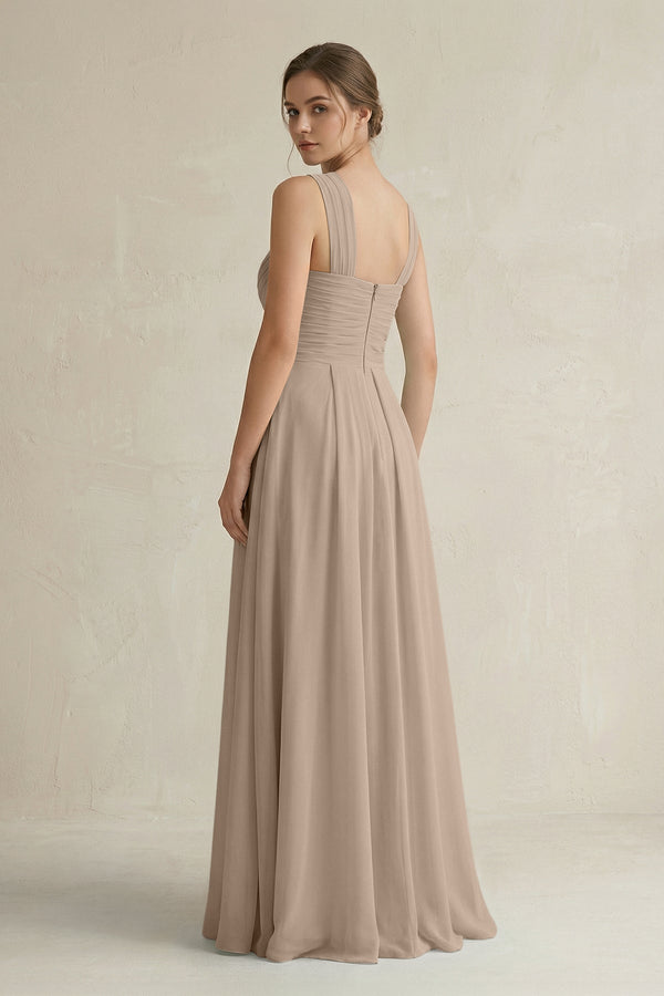 Almond Cross Halter Chiffon A-Line Pleated Bridesmaid Dress (2) | KISSBRIDAL