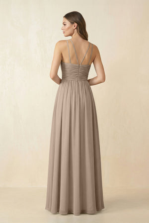 Almond Halter Pleated A-Line Chiffon Bridesmaid Dress (2) | KISSBRIDAL