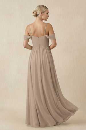 Almond Off-the-Shoulder Sweetheart A-Line Chiffon Bridesmaid Dress (2) | KISSBRIDAL