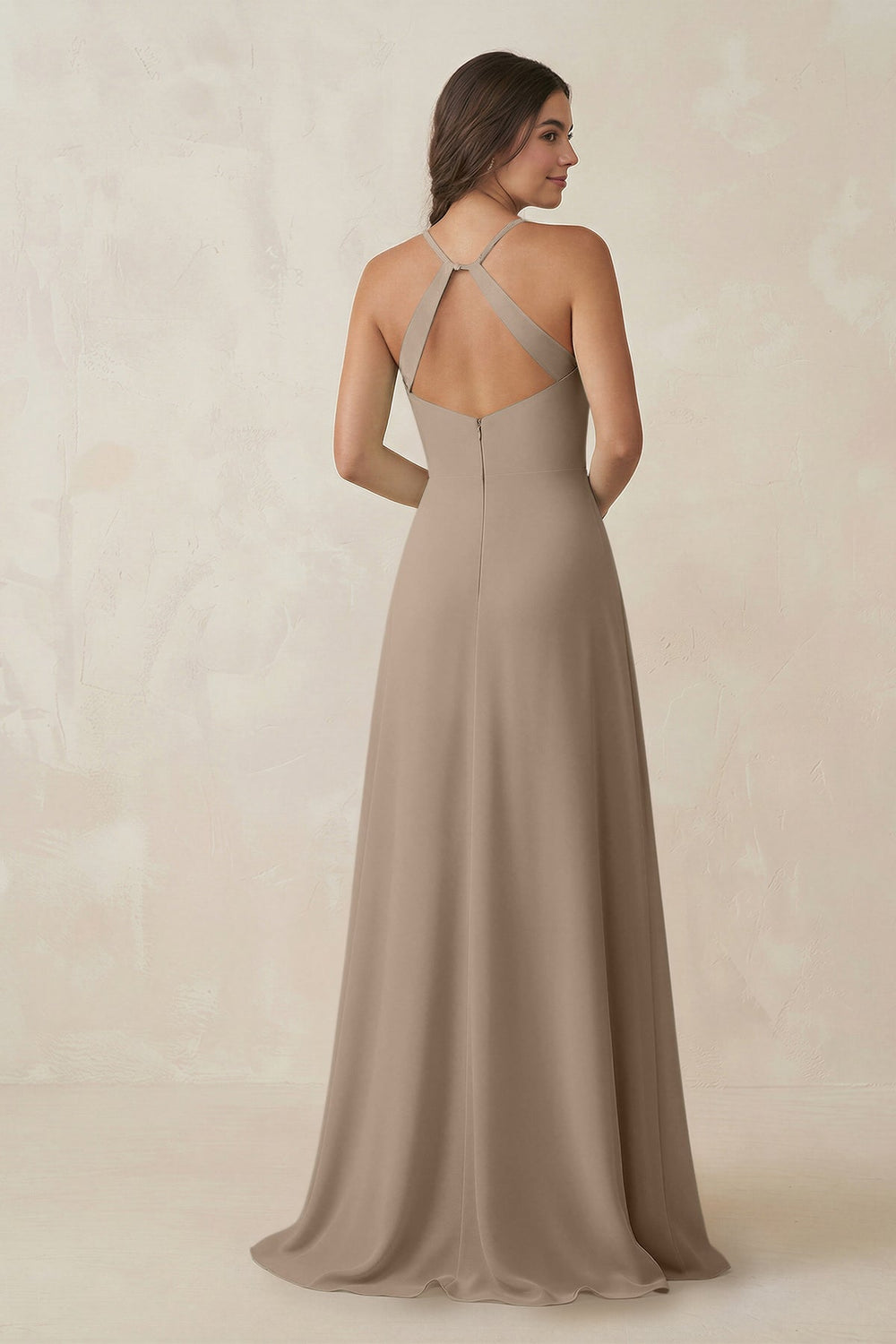 Ruched Sheath Chiffon Bridesmaid Dress in Almond