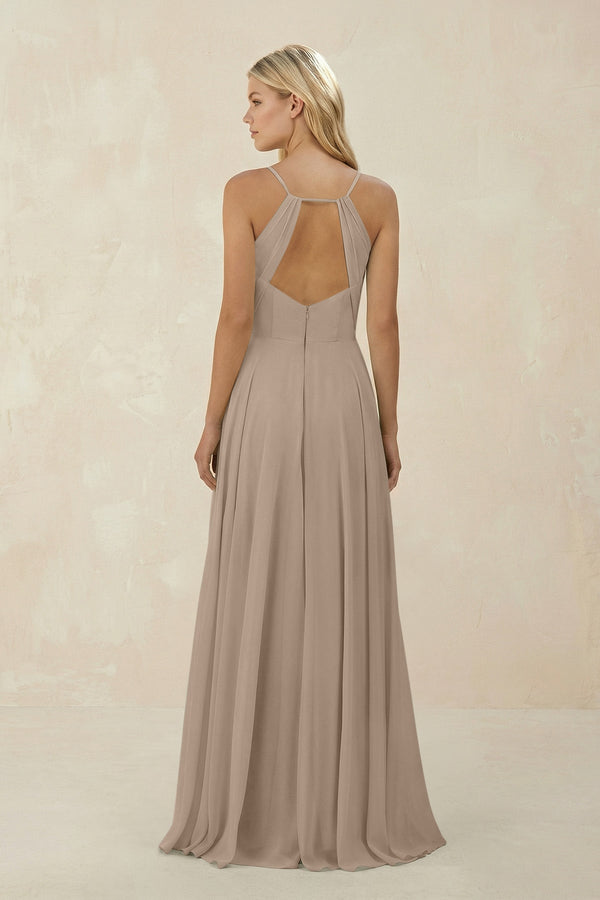 Almond Spaghetti Strap A-Line Chiffon Bridesmaid Dress (2) | KISSBRIDAL