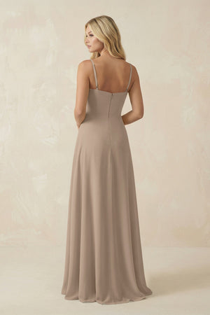 Almond Spaghetti Strap Chiffon A-Line Bridesmaid Dress (2) | KISSBRIDAL