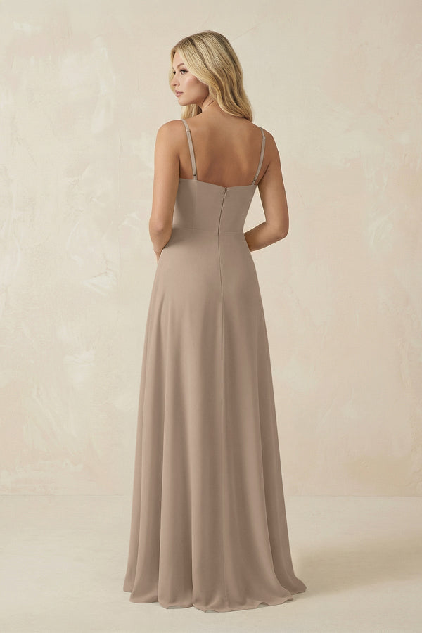 Almond Spaghetti Strap Chiffon A-Line Bridesmaid Dress (2) | KISSBRIDAL