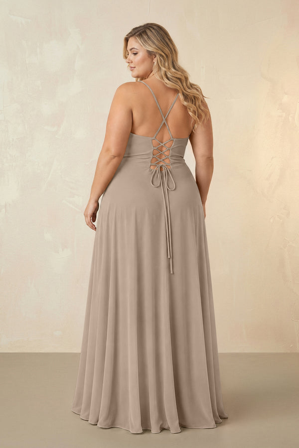 Almond Spaghetti Straps Chiffon A-Line Bridesmaid Dress (2) [sizeplus] | KISSBRIDAL