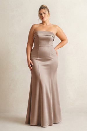 Almond Strapless Satin Mermaid Bridesmaid Dress [sizeplus] | KISSBRIDAL