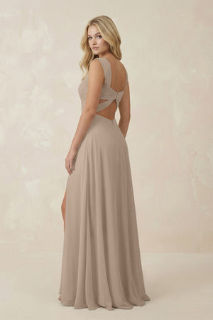 Almond Sweetheart A-Line Chiffon Long Bridesmaid Dress (2) | KISSBRIDAL