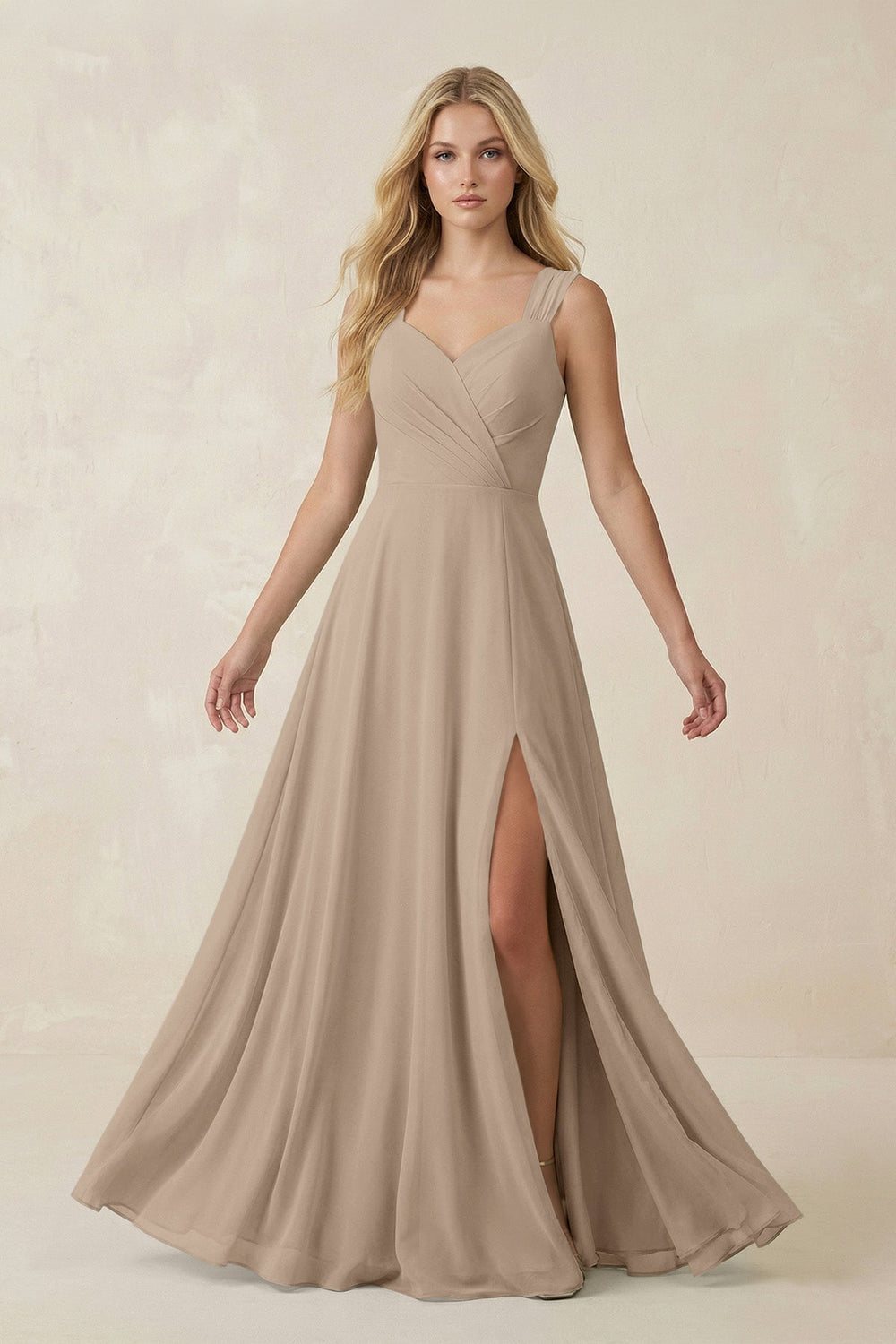 Sweetheart A-Line Chiffon Long Bridesmaid Dress in Almond