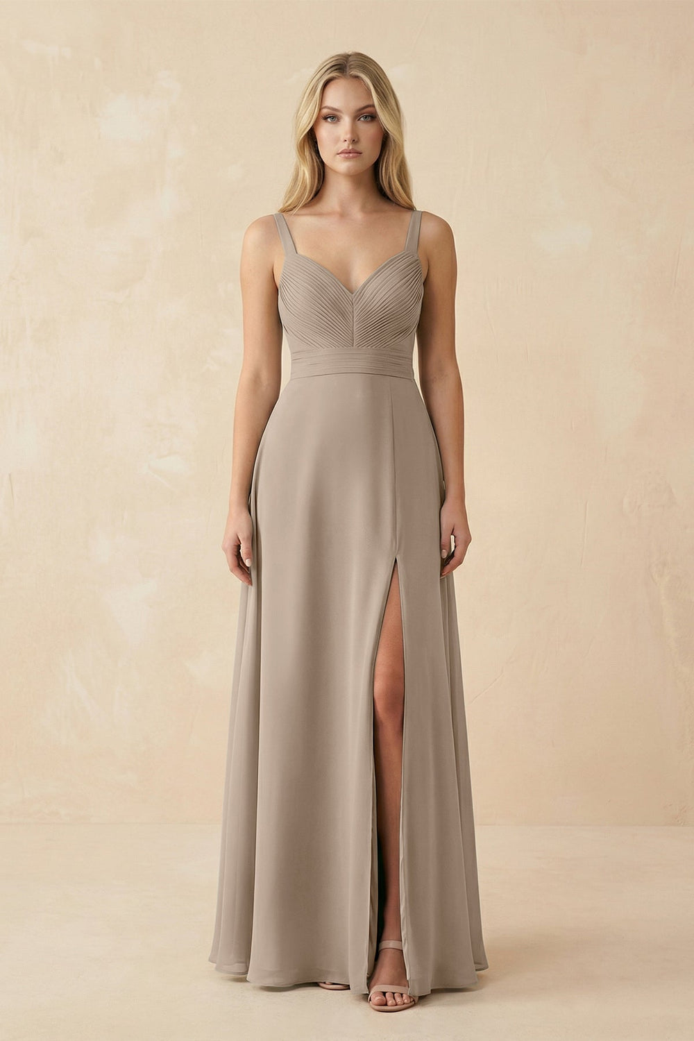 Sweetheart A-Line Pleated Chiffon Bridesmaid Dress in Almond