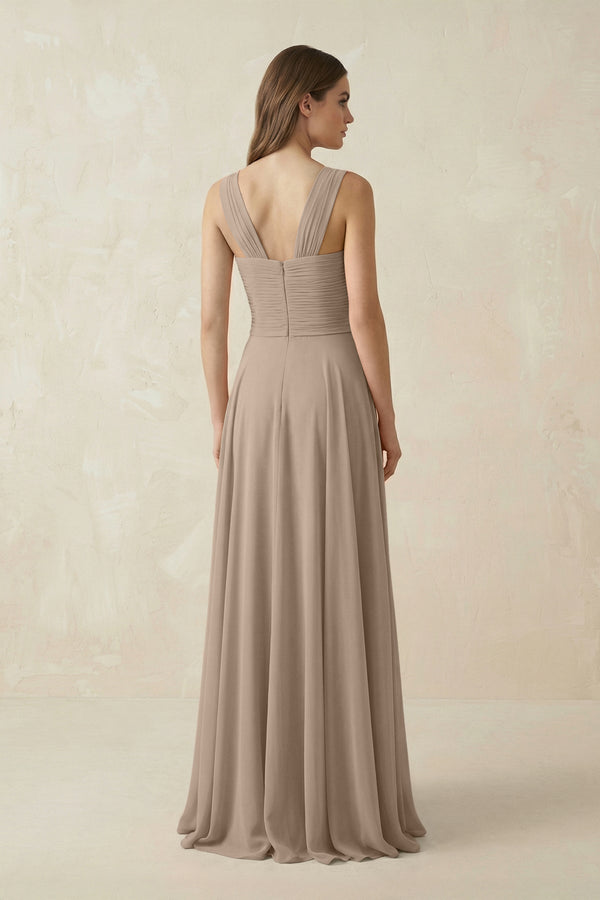 Almond Sweetheart Pleated A-Line Chiffon Bridesmaid Dress (2) | KISSBRIDAL