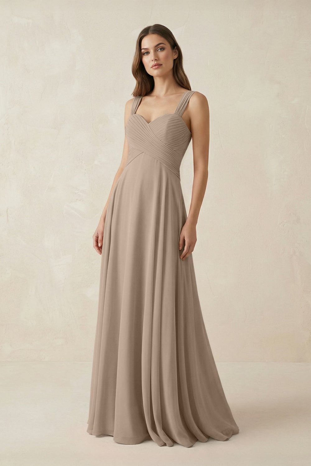 Sweetheart Pleated A-Line Chiffon Bridesmaid Dress in Almond