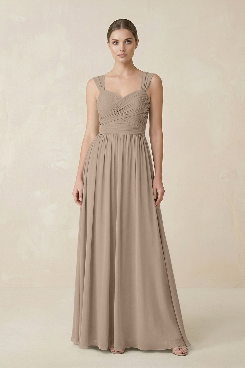 Sweetheart Pleated Chiffon A-Line Bridesmaid Dress in Almond