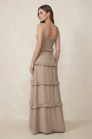 Almond Sweetheart Tiered A-Line Chiffon Bridesmaid Dress (2) | KISSBRIDAL