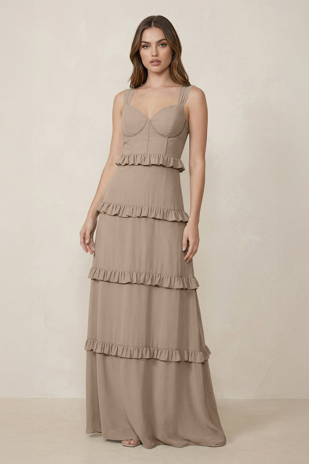 Sweetheart Tiered A-Line Chiffon Bridesmaid Dress in Almond