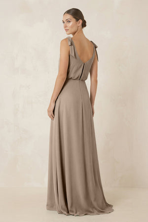 Almond V-Neck A-Line Chiffon Bridesmaid Dress (2) | KISSBRIDAL