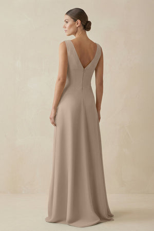 Almond V-Neck A-Line Chiffon Ruffled Bridesmaid Dress (2) | KISSBRIDAL